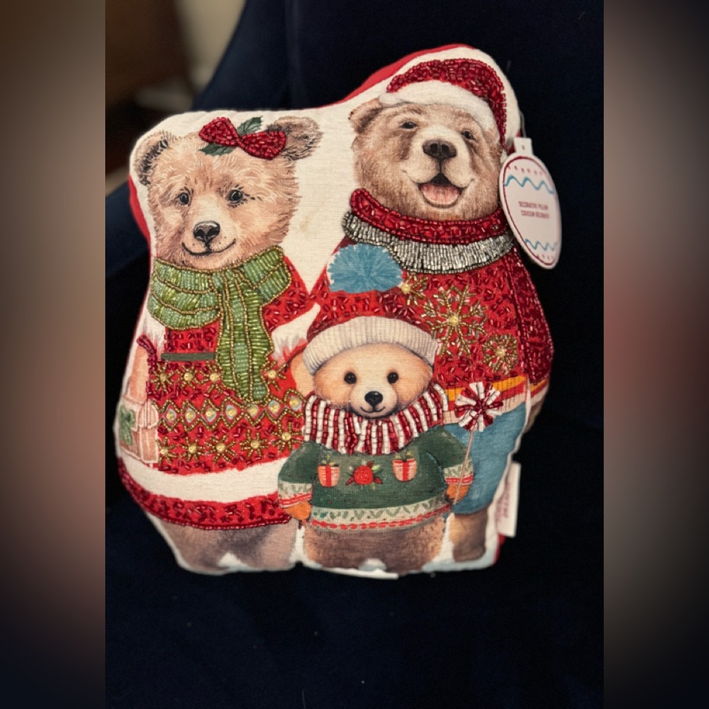 Sugarplum Dreams Bear Family Holiday Accent Pillow - Picture 2 of 4